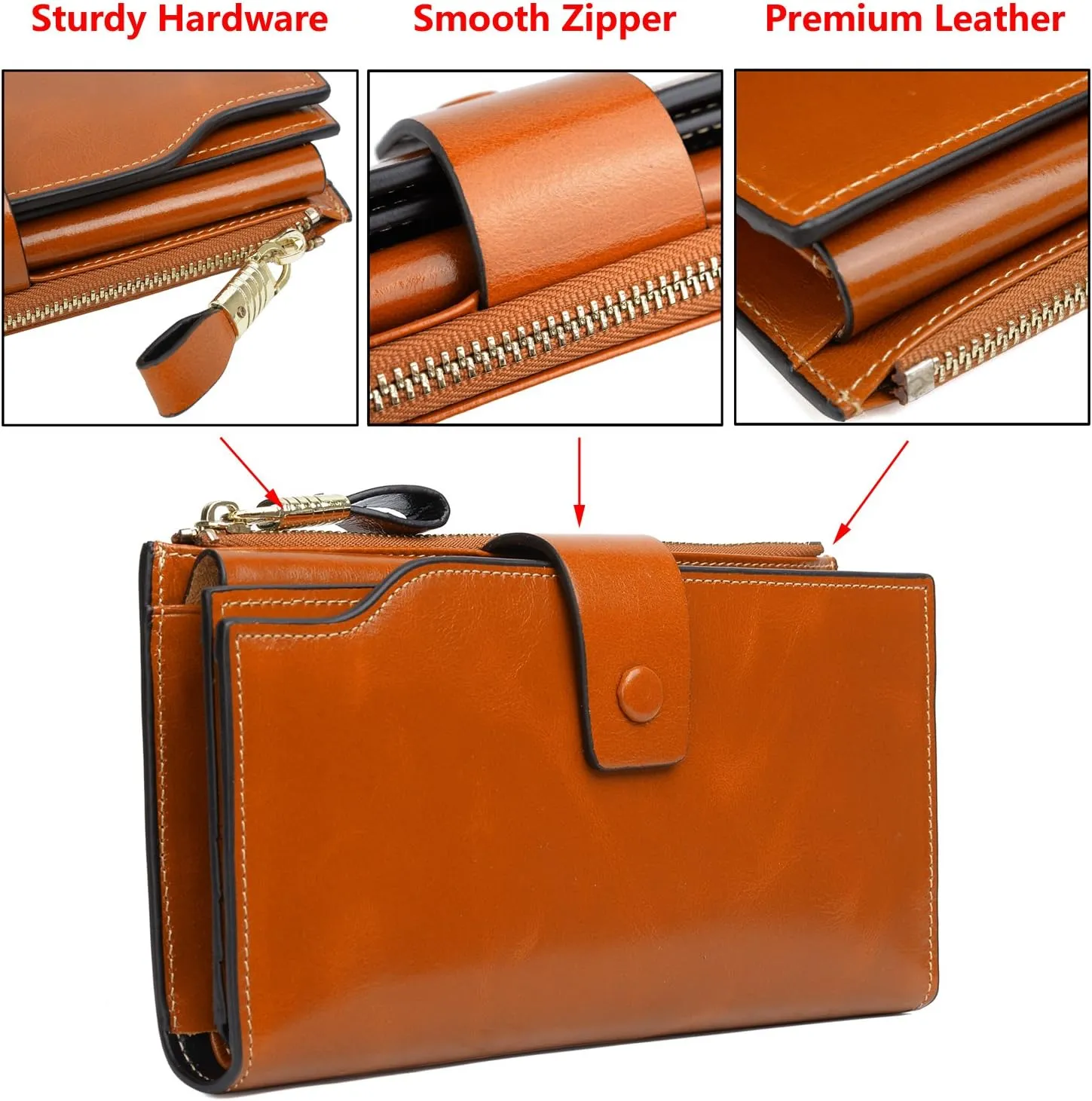 YALUXE Women's Genuine Leather Wallet RFID Blocking Multi Card Holder with Cell Phone Pocket Mothers Day Gifts