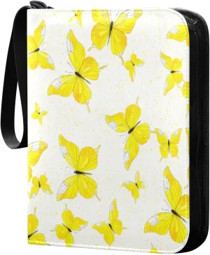 Yellow Butterflies Card Binder 4 Pockets, 400 Pockets Trading Card Binder Removable Card Albums Card Holder for Games, Sports, Football, Baseball Cards