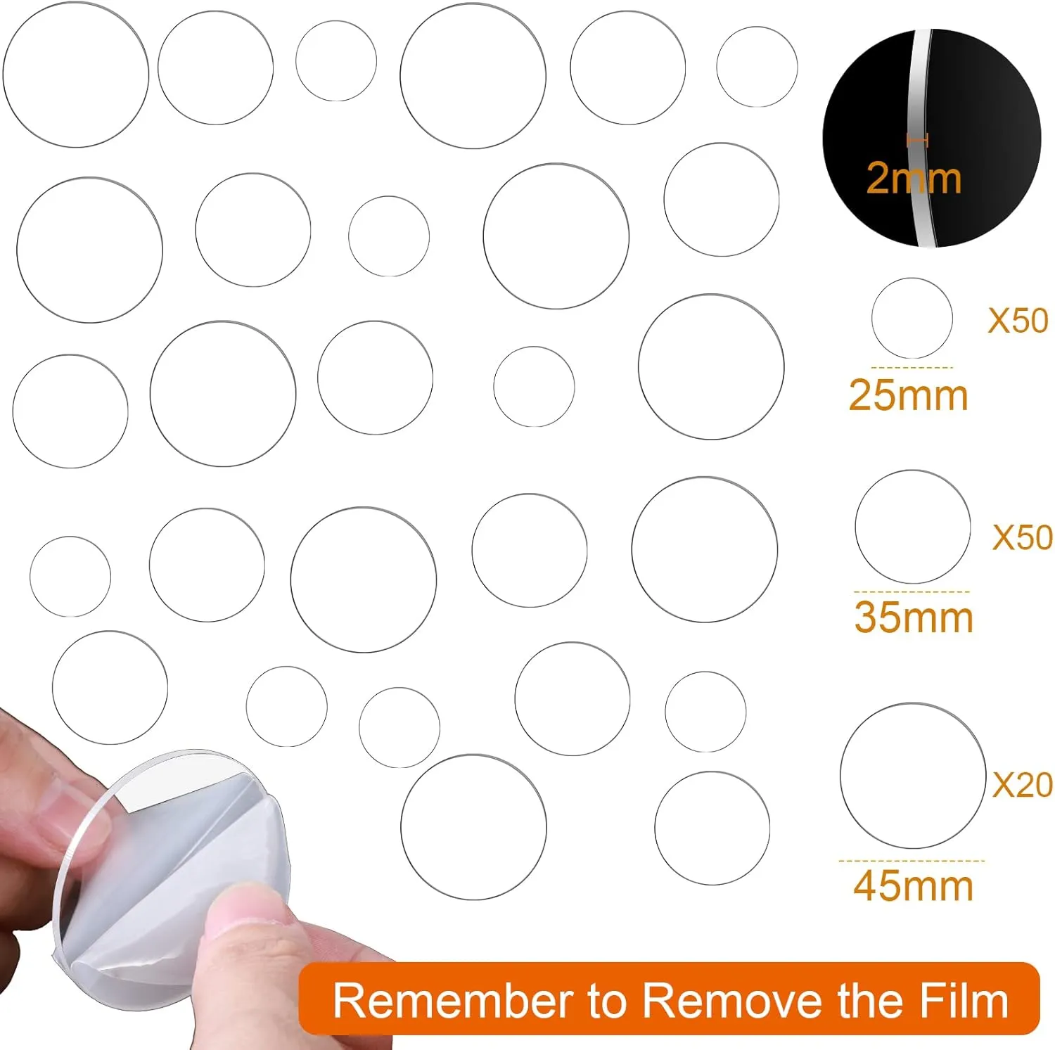 Yerliker 120 Pcs Acrylic Miniature Bases 25mm 35mm 45mm Round Model Bases 2mm Thick Circular War Figure Holders with Mini Clear Round Tapes for Gaming Miniatures Collectible War Table Game(Clear)