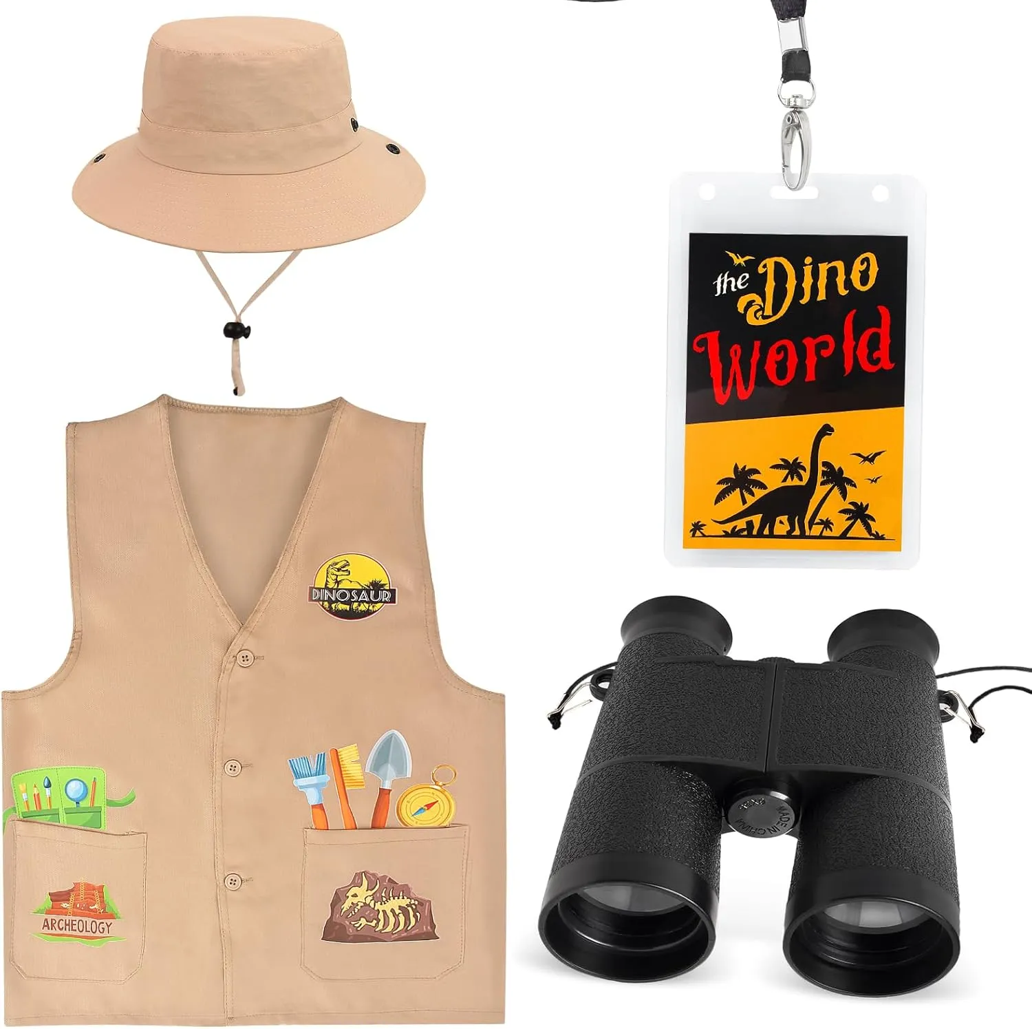 Yewong 4 Pieces Kids Dinosaur Paleontologist Vest and Hat Costume for Dinosaur Explorer Activity Zoo Jungle Party Halloween