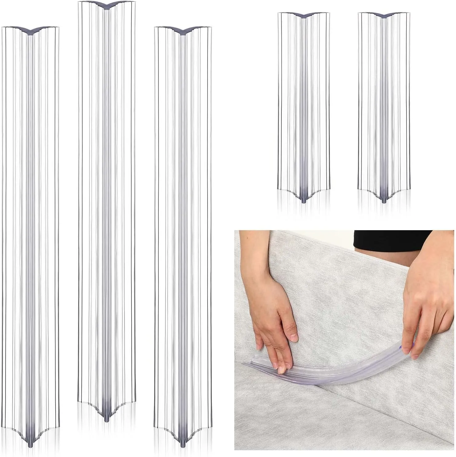Yinkin Namalu Sofa Slipcover Grips Tucks 8" and 16" Sofa Cover Tucks Long Clear Couch Cover PVC Anti Slip Slipcover Tuck Grips for Sectional Couch Covers Recliner Chair Cushion Armchairs (5 Pieces)