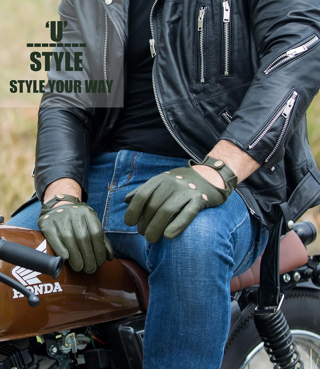 YISEVEN Men's Leather Driving Gloves