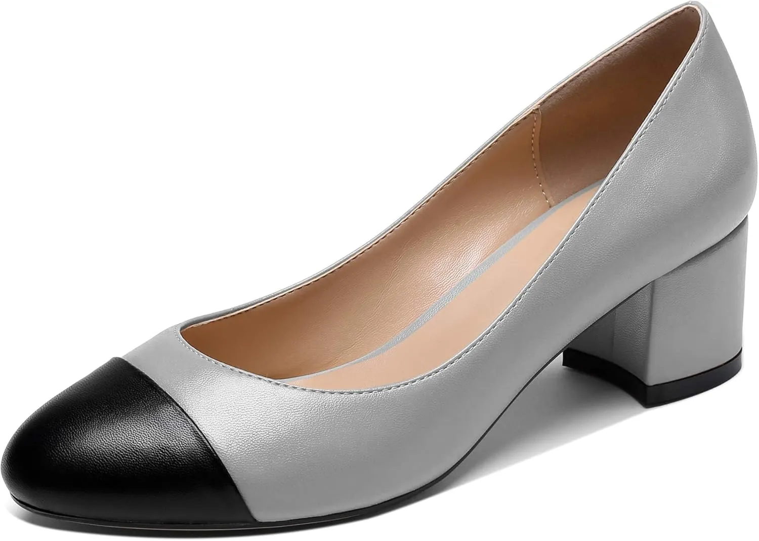 YODEKS Women 2" Low Block Heels Slip On Cap Toe Pumps, Synthetic Microfiber & Rubber Sole, Socialites & Event-goers