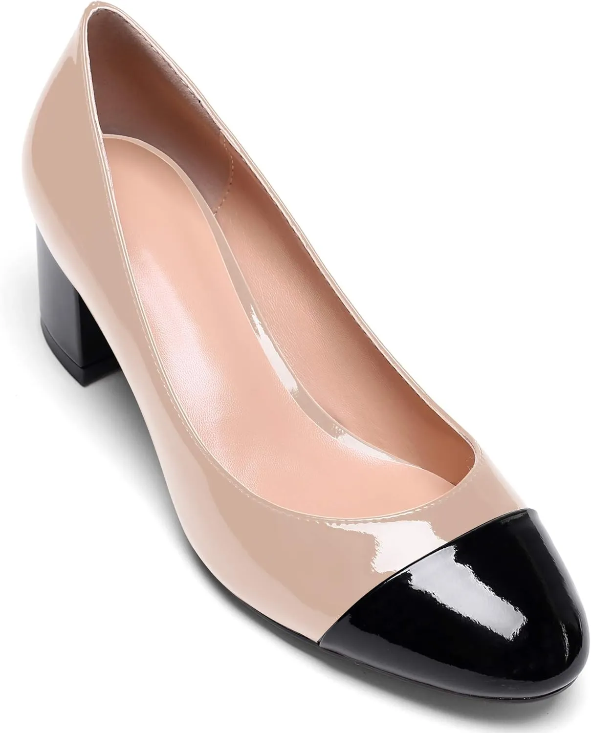 YODEKS Women 2" Low Block Heels Slip On Cap Toe Pumps, Synthetic Microfiber & Rubber Sole, Socialites & Event-goers