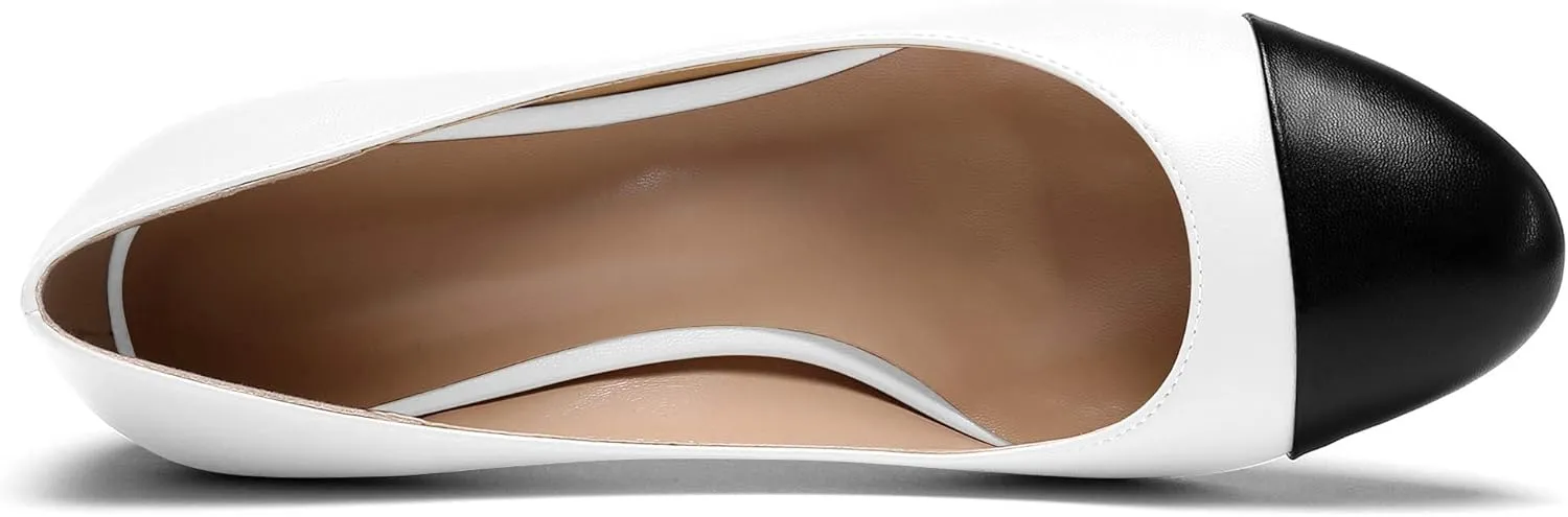 YODEKS Women 2" Low Block Heels Slip On Cap Toe Pumps, Synthetic Microfiber & Rubber Sole, Socialites & Event-goers
