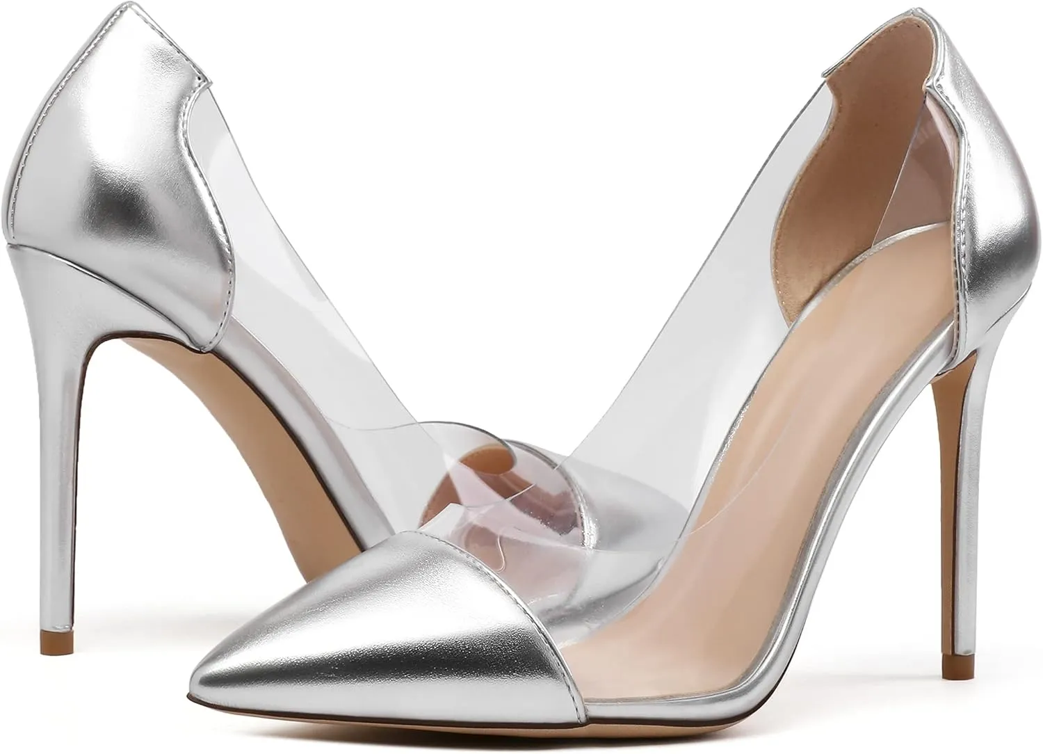 YODEKS Women's Clear Heels Shoes Transparent High Heel Pumps Pointed Toe Slip On for Wedding Party Evening Night Event Work Office