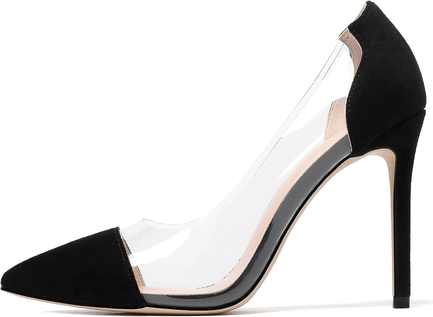 YODEKS Women's Clear Heels Shoes Transparent High Heel Pumps Pointed Toe Slip On for Wedding Party Evening Night Event Work Office