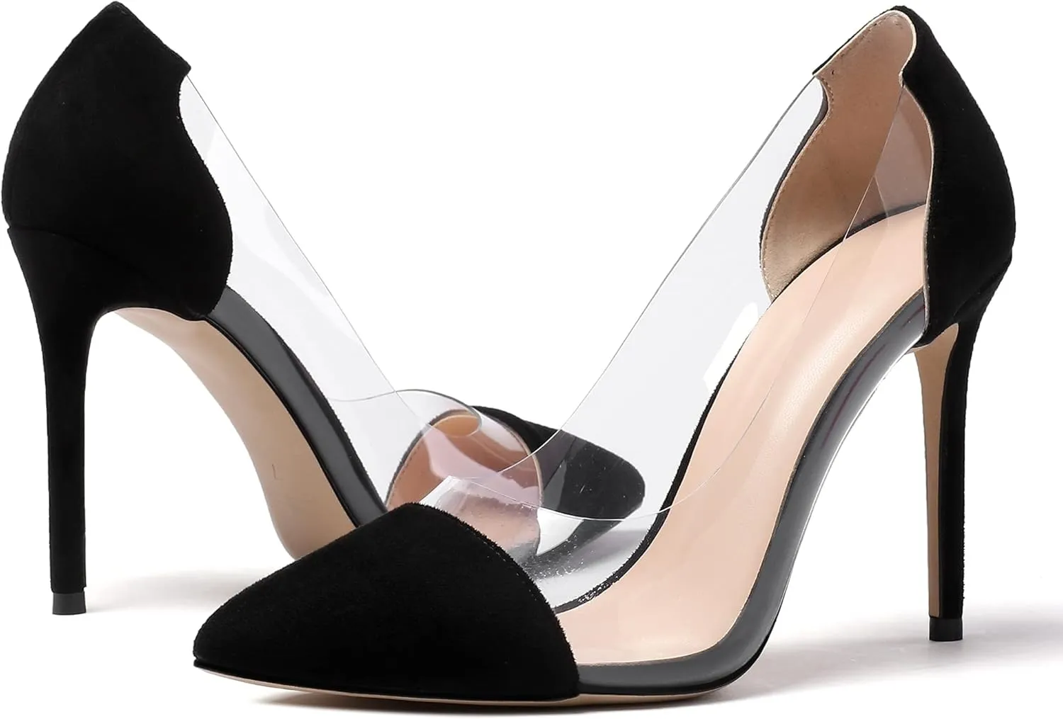 YODEKS Women's Clear Heels Shoes Transparent High Heel Pumps Pointed Toe Slip On for Wedding Party Evening Night Event Work Office