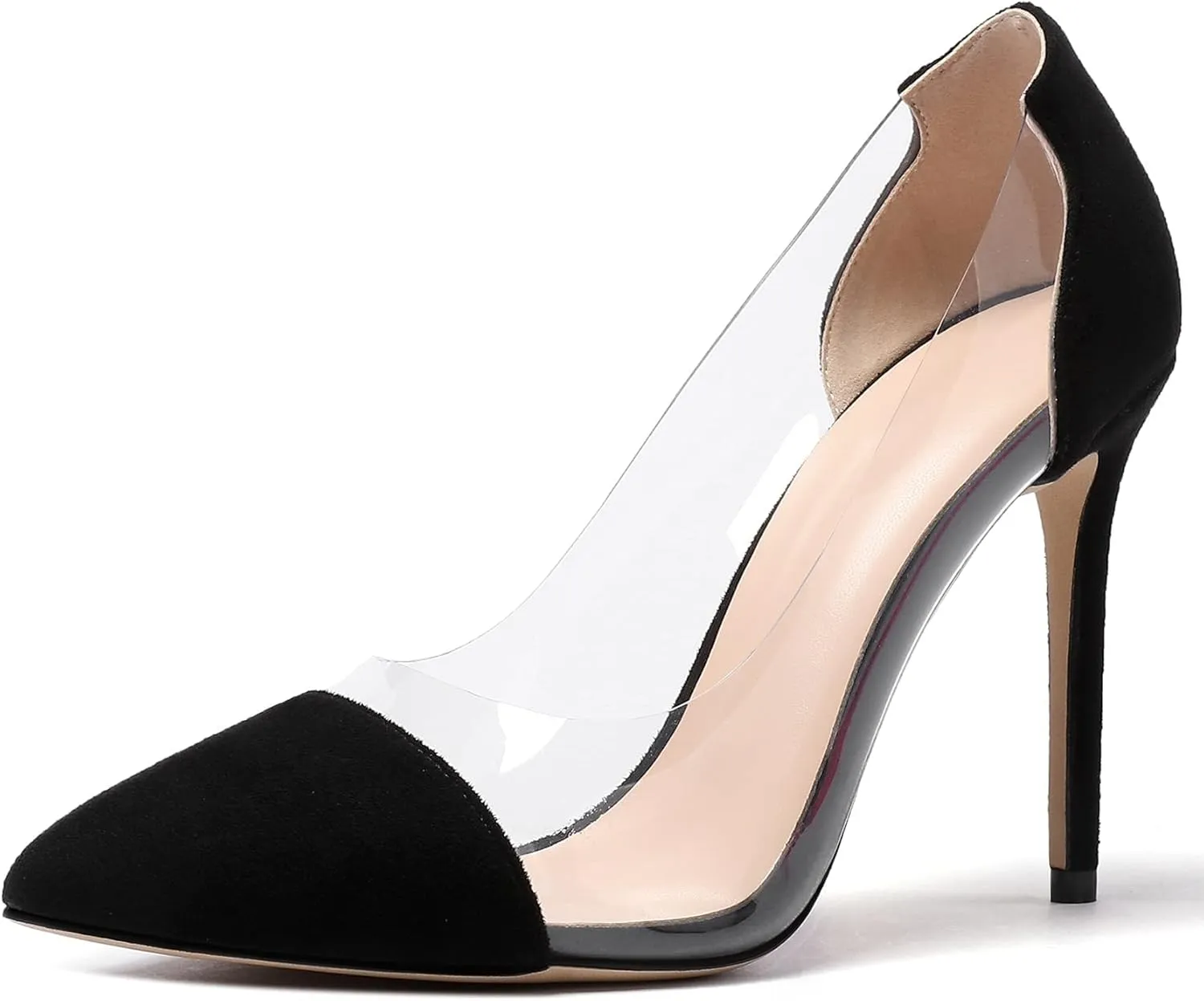 YODEKS Women's Clear Heels Shoes Transparent High Heel Pumps Pointed Toe Slip On for Wedding Party Evening Night Event Work Office