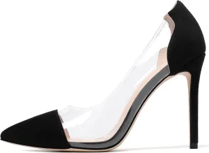 YODEKS Women's Clear Heels Shoes Transparent High Heel Pumps Pointed Toe Slip On for Wedding Party Evening Night Event Work Office