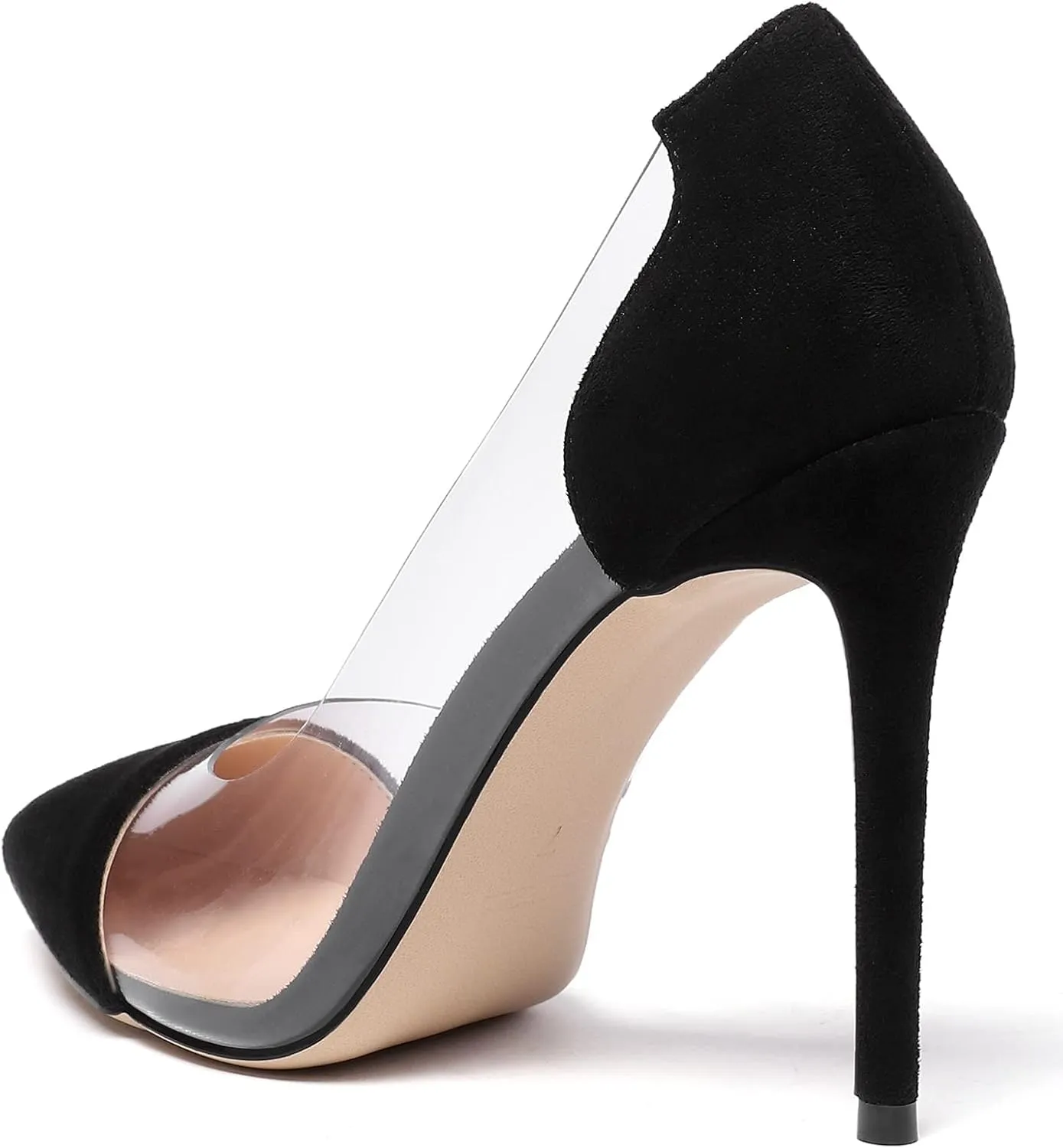 YODEKS Women's Clear Heels Shoes Transparent High Heel Pumps Pointed Toe Slip On for Wedding Party Evening Night Event Work Office