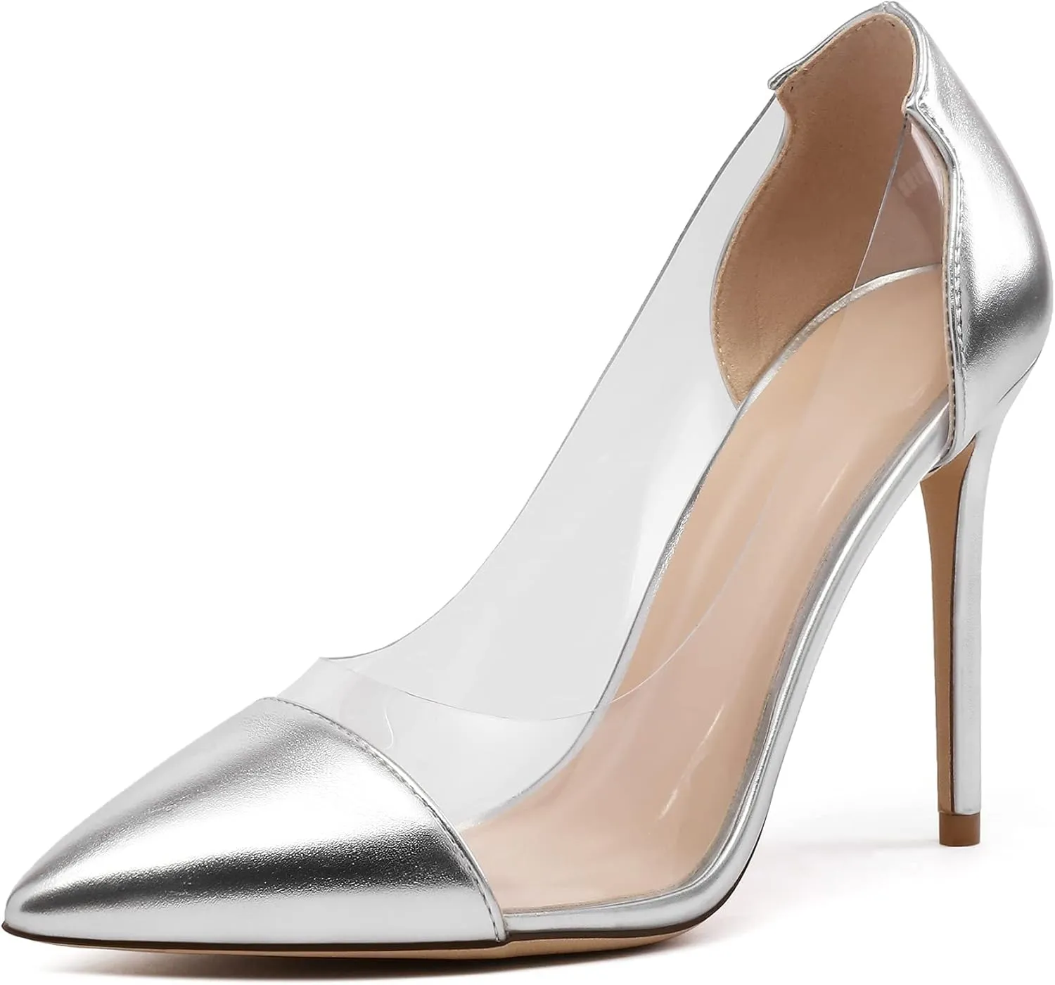 YODEKS Women's Clear Heels Shoes Transparent High Heel Pumps Pointed Toe Slip On for Wedding Party Evening Night Event Work Office