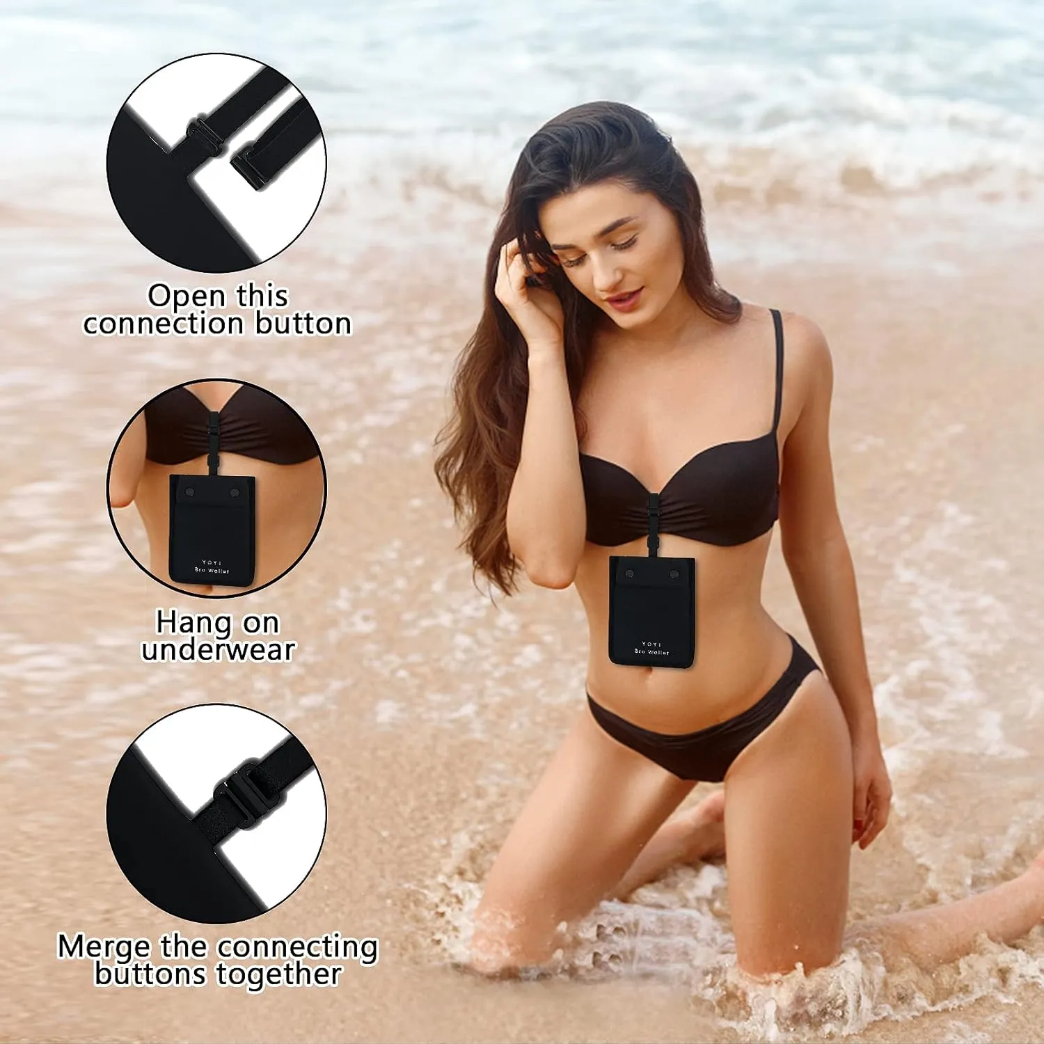 YOYI YOYI RFID Undercover Bra Wallet,Travel Pouch,Secret Pocket - Credit Cards & Money & Valuables with Adjustable,Elastic Strap Suitable for All Bra Sizes Large Black