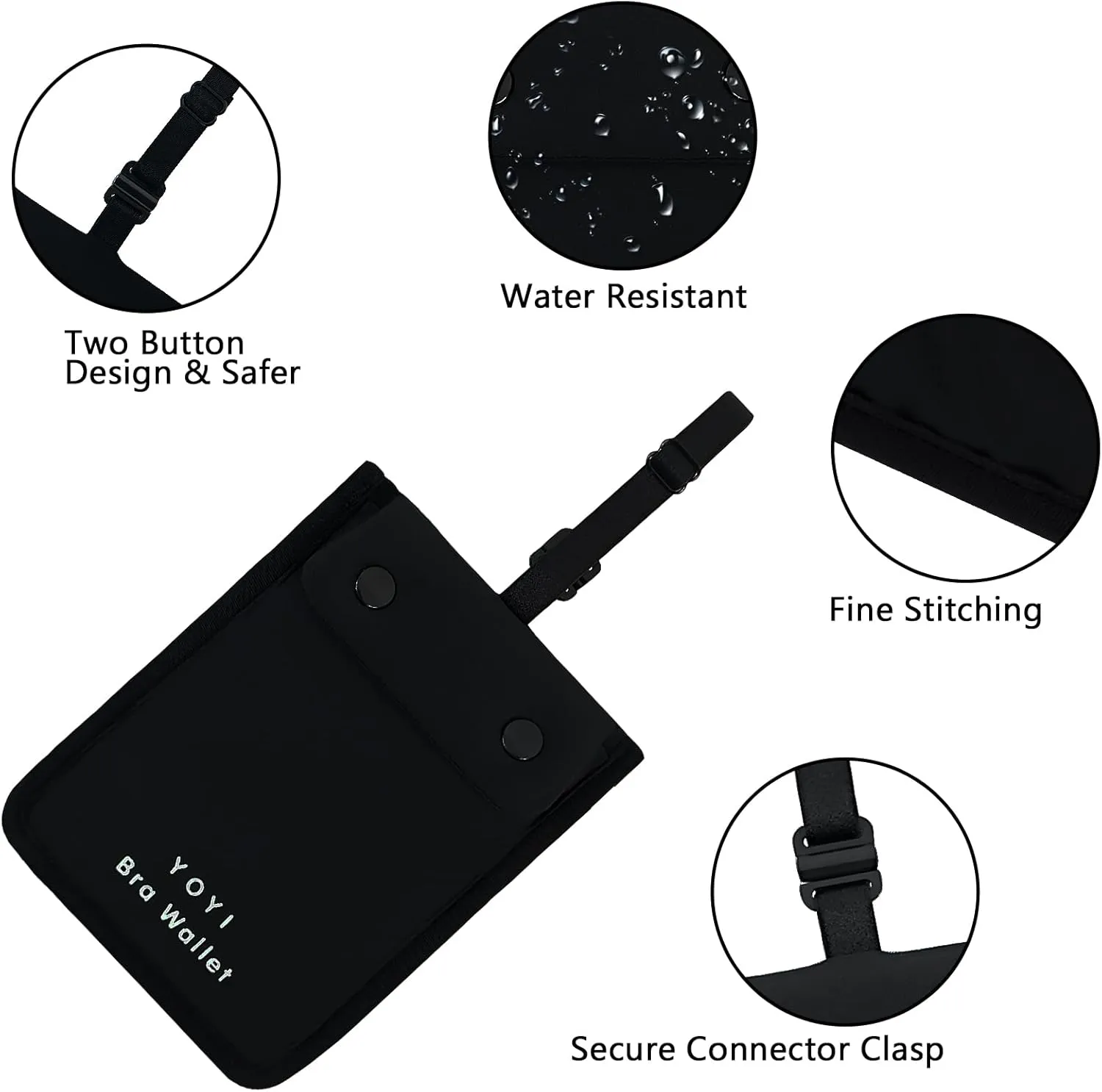 YOYI YOYI RFID Undercover Bra Wallet,Travel Pouch,Secret Pocket - Credit Cards & Money & Valuables with Adjustable,Elastic Strap Suitable for All Bra Sizes Large Black