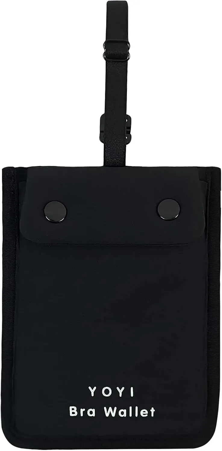 YOYI YOYI RFID Undercover Bra Wallet,Travel Pouch,Secret Pocket - Credit Cards & Money & Valuables with Adjustable,Elastic Strap Suitable for All Bra Sizes Large Black