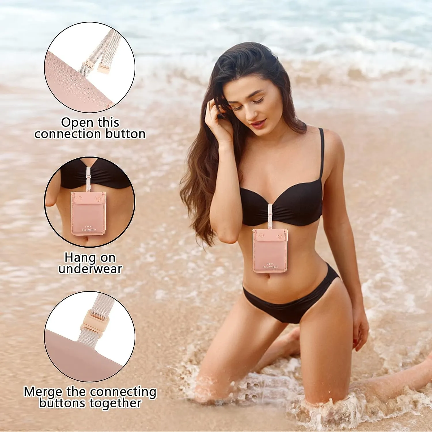 YOYI YOYI RFID Undercover Bra Wallet,Travel Pouch,Secret Pocket - Credit Cards & Money & Valuables with Adjustable,Elastic Strap Suitable for All Bra Sizes Pink -Large