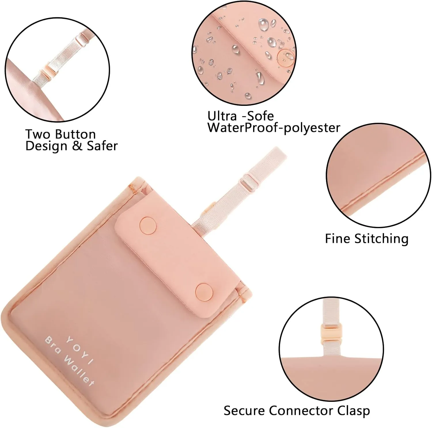 YOYI YOYI RFID Undercover Bra Wallet,Travel Pouch,Secret Pocket - Credit Cards & Money & Valuables with Adjustable,Elastic Strap Suitable for All Bra Sizes Pink -Large
