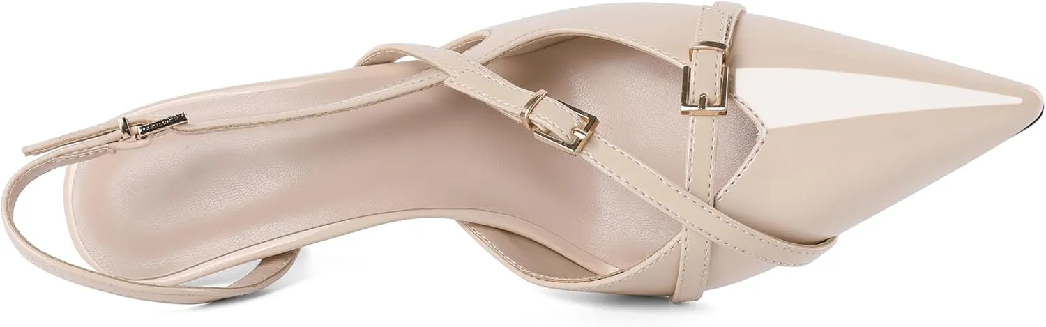 Zamikoo Slingback Heels for Women Buckle Strap Pointed Toe Slip On Stiletto High Heel Pumps Shoes Patent Leather 3 Inches