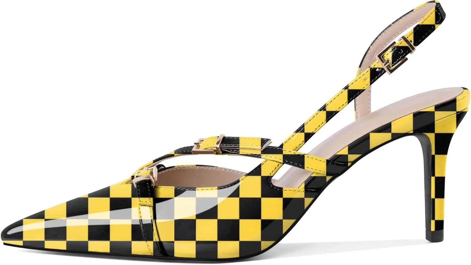 Zamikoo Slingback Heels for Women Buckle Strap Pointed Toe Slip On Stiletto High Heel Pumps Shoes Patent Leather 3 Inches