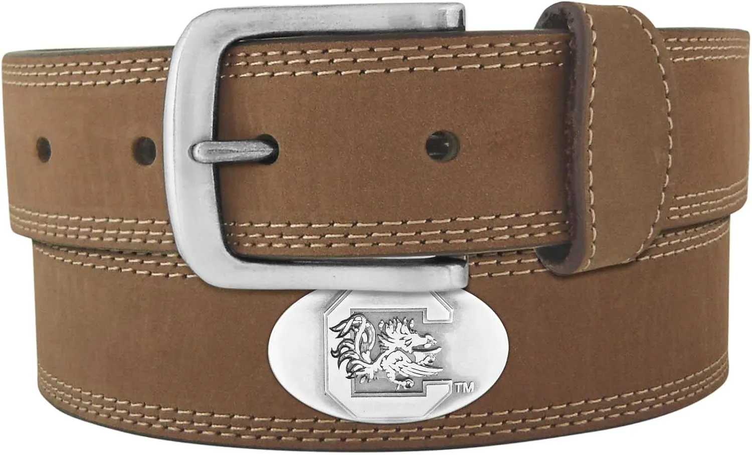 ZEP-PRO NCAA South Carolina Gamecocks Light Crazy Horse Leather Concho Belt - Brown 34 inch -Unisex Adults Football Fan Belt