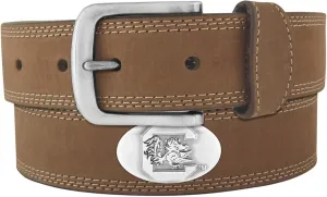 ZEP-PRO NCAA South Carolina Gamecocks Light Crazy Horse Leather Concho Belt - Brown 34 inch -Unisex Adults Football Fan Belt