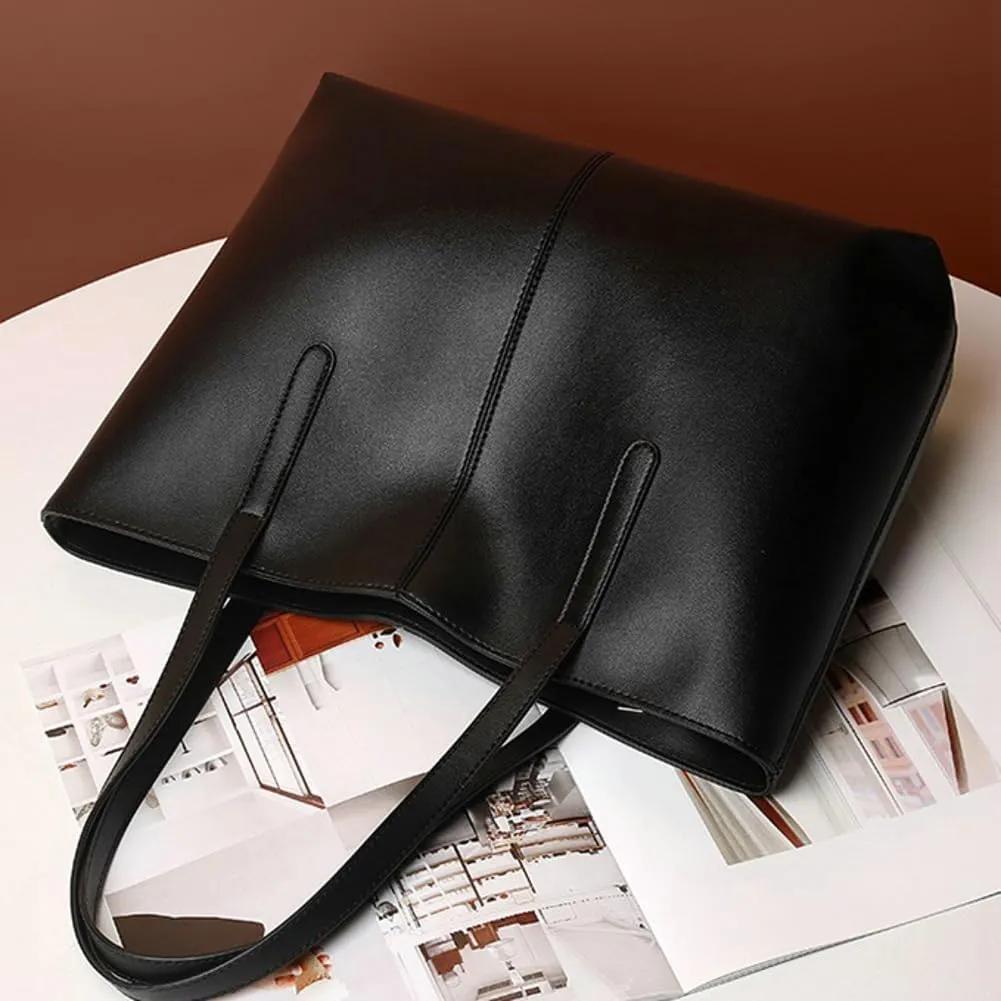 Zipper Tote Bag PU Leather Shoulder Purse for Women Large Casual Handbag Work Dating College