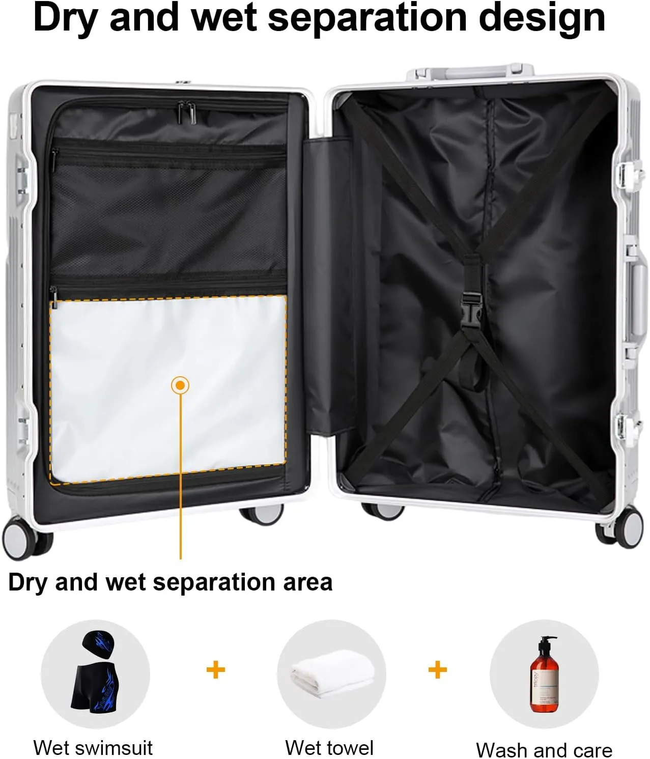 Zipperless Luggage, Polycarbonate Aluminum Hard Shell, Expandable Carry-On Suitcase with Spinner Wheels, Hard Shell Suitcase, 20 Inch Cabin