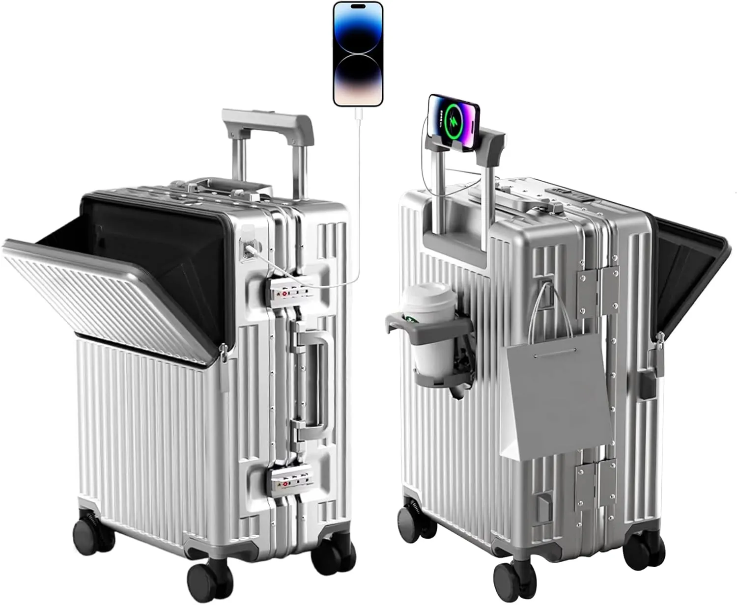 Zipperless Luggage, Polycarbonate Aluminum Hard Shell, Expandable Carry-On Suitcase with Spinner Wheels, Hard Shell Suitcase, 20 Inch Cabin