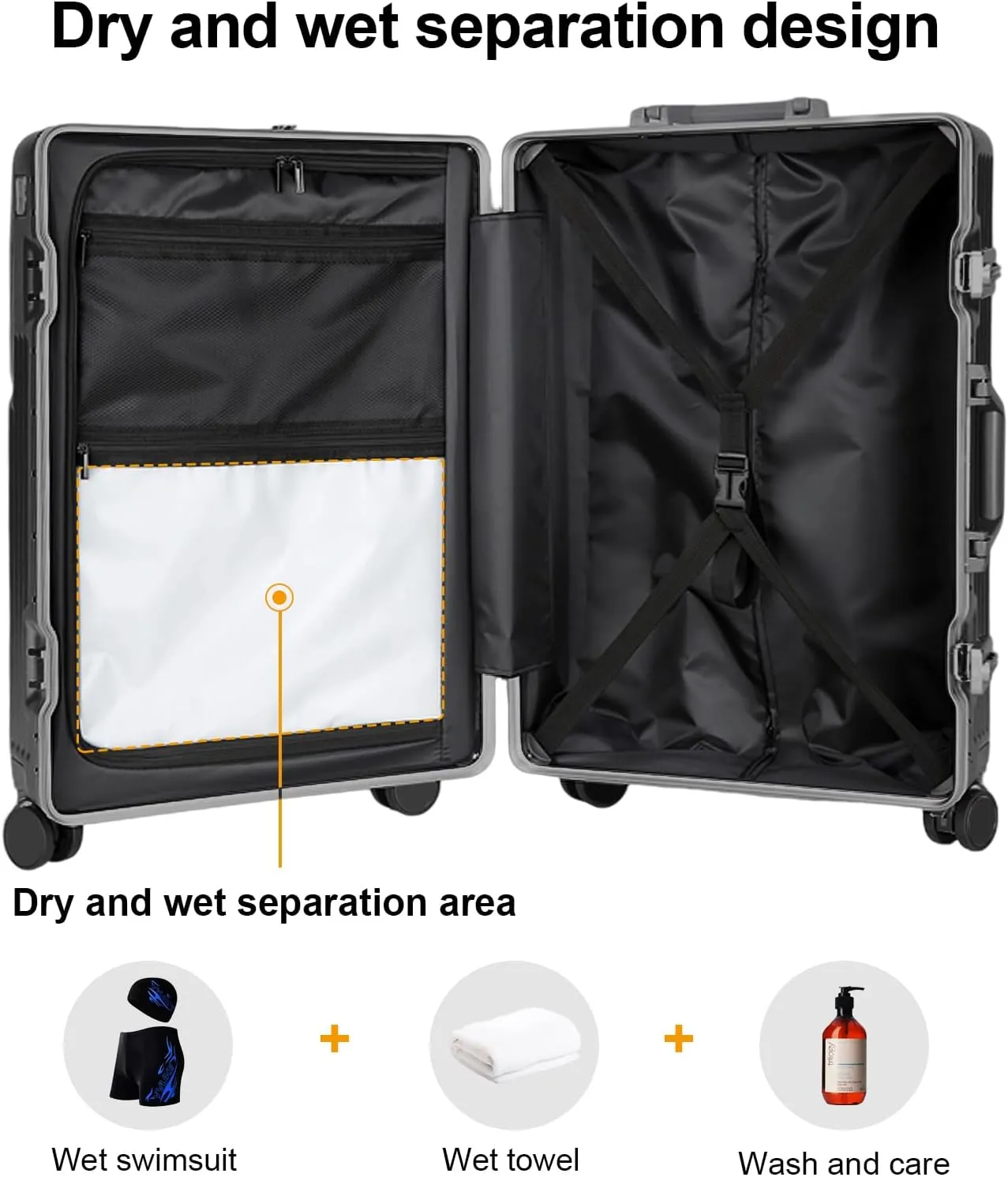 Zipperless Luggage, Polycarbonate Aluminum Hard Shell, Expandable Carry-On Suitcase with Spinner Wheels, Hard Shell Suitcase, 20 Inch Cabin