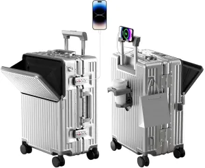 Zipperless Luggage, Polycarbonate Aluminum Hard Shell, Expandable Carry-On Suitcase with Spinner Wheels, Hard Shell Suitcase, 20 Inch Cabin