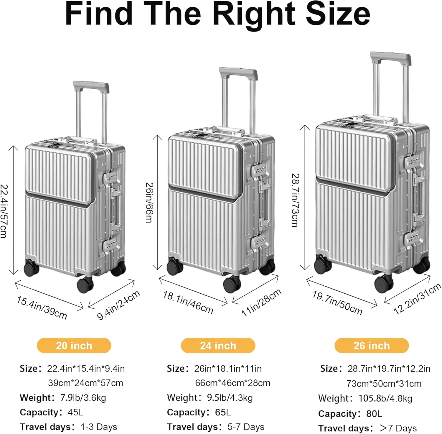 Zipperless Luggage, Polycarbonate Aluminum Hard Shell, Expandable Carry-On Suitcase with Spinner Wheels, Hard Shell Suitcase, 20 Inch Cabin