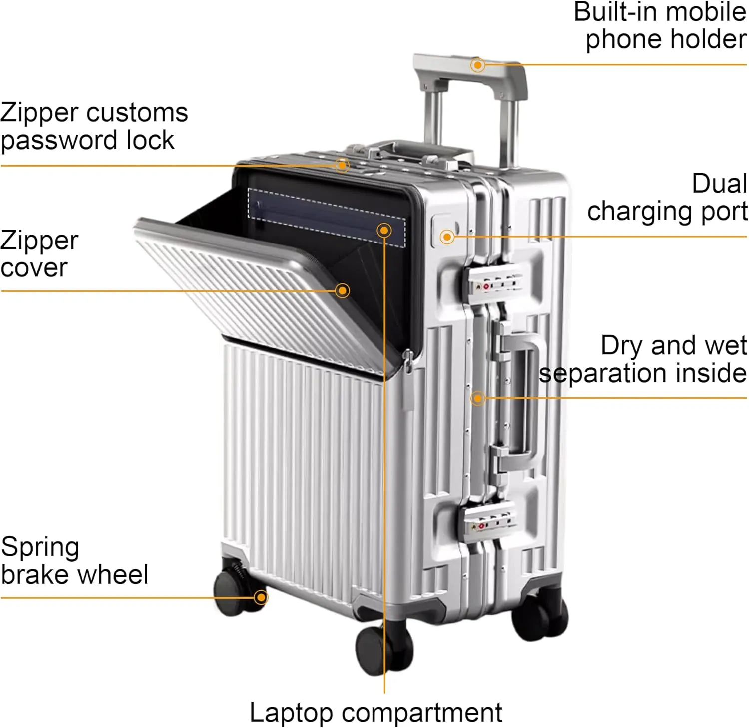 Zipperless Luggage, Polycarbonate Aluminum Hard Shell, Expandable Carry-On Suitcase with Spinner Wheels, Hard Shell Suitcase, 20 Inch Cabin