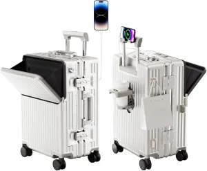 Zipperless Luggage, Polycarbonate Aluminum Hard Shell, Expandable Carry-On Suitcase with Spinner Wheels, Hard Shell Suitcase, 24 Inch Cabin