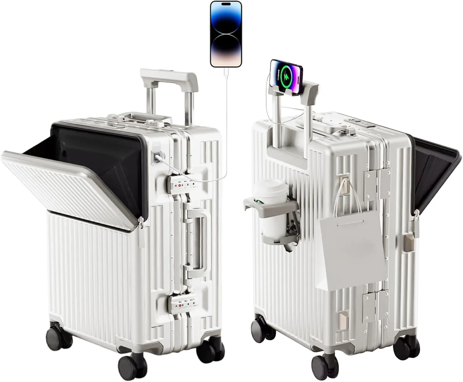 Zipperless Luggage, Polycarbonate Aluminum Hard Shell, Expandable Carry-On Suitcase with Spinner Wheels, Hard Shell Suitcase, 24 Inch Cabin
