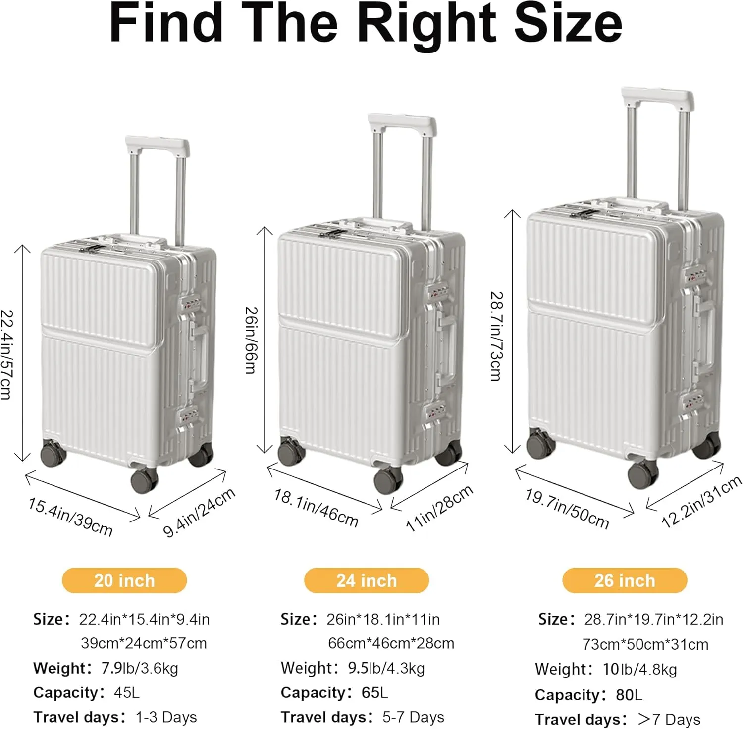 Zipperless Luggage, Polycarbonate Aluminum Hard Shell, Expandable Carry-On Suitcase with Spinner Wheels, Hard Shell Suitcase, 24 Inch Cabin