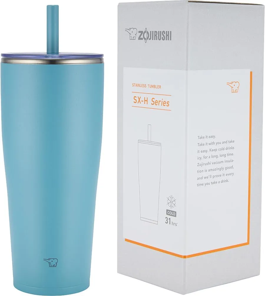 Zojirushi SX-HA89H-GM Stainless Tumbler with Straw 30 ounces Aqua Green