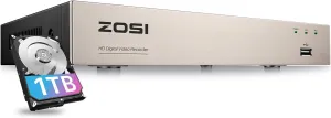 ZOSI 3K Lite 8 Channel Hybrid 4 in 1 HD TVI CCTV DVR, AI Human/Vehicle Detection, Remote Access, 8CH 1080P H.265  Surveillance Video Recorder with 1TB Hard Drive for Home Security Camera System
