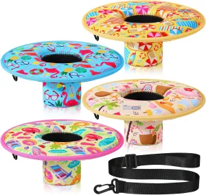 Zubebe 4 Pcs Neoprene Floating Drink Holder for Pool Medium Size Floating Coaster Cup Holders Drink Floats for Swimming Pool with Lanyard Summer Hot Tub Party Water Fun(Beach Ball)